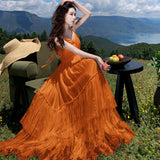 2026 Tour Bohemian Vacation Lace Splicing Bare Back Dress Holiday Dress Fairy Dress