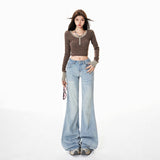 YC& Hottie Low-Rise Horn Pants Slimming Tug Tug On The Floor Of Jeans Woman
