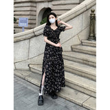 2025 Summer Korean Version Of Sweet Air Retro Age Reduction In The Long Model Of Thin Flowers Hanging Dress Dress Woman