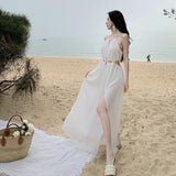 White Sling Dress Sexy Pure Lusty Temperament Light Luxury High Sense 2025 Vacation Skirt Wisting Long Air