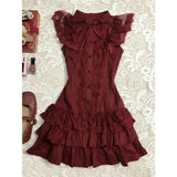 French Retro Splicing Atmosphere Dating Wearing Lace Flying Sleeves Cake Dress