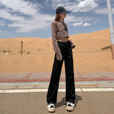 Early Autumn Straight Trousers Jeans Women's Elastic High Waist Thin Fashion Water Wash Black Smoke Tube Trousers Slim Splendlish Spandex