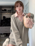 Sweet Korean Summer Retro Final Chapter Hit Two Spliced Wear Jackets Loose Autumn Coat Leisure Long Sleeves