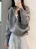 Korean Atmosphere Feels Autumn And Winter Wearing A Pink Sweater Wearing A Female Zipper Coat Hooded Knitted Open Shirt