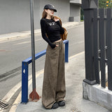 Love Embroidery Repair Ancient Low Saturated Leopard-Print High-Legged Loose Jeans Trousers & Long Spandex