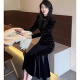 2025 Autumn And Winter New Bottom French Temperament High-End Display Body Black Korean Velvet Dress Dress Woman
