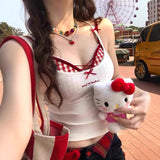 862 # Human Cotton Dopamine Color Lattice Cross Corset Sling Vest Pure Hot Girl Fake Two Small Top Lady