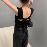 Korean Chic Summer New Det-Backbanded Strap Design Temperament With Sleeveless Vest Knitted Shirt 4 Colors