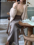 Rio Illsic Bi Hoarding Elegant Curved High-Waisted Knitted Half-Body Skirt Thin Solid-Colored Bag-Button Skirt Autumn