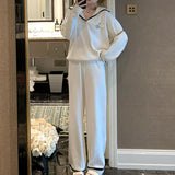 Confession Balloon College Soft-Skinny Knitted Knitted Set Cream Blouse Lanky Skirt Lanky