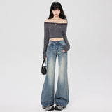 2025 Autumn New Retro Low-Rise Bamboo Pattern Design Does Not Stick To Leg Thin Horn Trousers Trousers Trousers Trousers