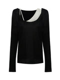 Fake Two Asymmetric Knitted Shirt Women Autumn New Slim Thin High-End Feel Top