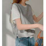 Spring And Autumn Gray Short Cotton Vest Vest Women Design Small Group Of Guards Shoulder Folded Wearing Sleeveless Top