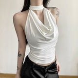 French Pure Lust Folded Collar Hanging Neck Sling Vest Women's Summer New Bare Back Repair Wearing Short Top