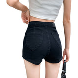High-Rise Black Denim Shorts Women Tight Elastic Sexy Pick-Up Hot Girl Wear Bottomed Super Shorts Long Legs