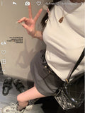 Version Seal Fit Not Tight Corset Female White Shoulder Short Sleeve T-Shirt