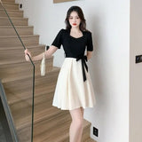 Fang Collar Dress Women's Summer 2025 New French Tea Break Two Black And White To Receive Thin Skirts