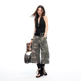 26 Years Of Summer New Retro Washing White Camouflage High-Waist Bag Pocket Seven-Point Jeans Woman
