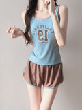 2026 New Sling Vest Shorts Two-Piece Set Of Stylish Swimsuit Women Conservative With Chest Cushion Split Flat Angle Swimsuit