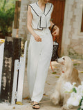 Navy Collar Shawl Sleeveless Little Shirt Women 2026 Spring New Design Knitting Shirt