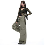 2026 Autumn Retro | Multi-Pocket Design | Loose Broad-Legged Workwear Jeans Women Yichun