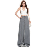 & Vintage | Striped Fabric | Loose Straight-Legged Jeans Women Striped Blue Trousers