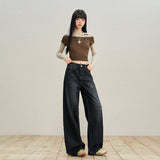 Blue-Gray Broad-Legged Trousers Women Autumn And Winter Jeans Women Retro High Waist Regular Denim With Tag