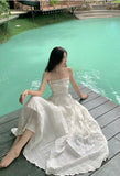 New Blue Ocean Hanging Neck Sling Bare Back Dress Women Summer Small Seaside Beach Skirt