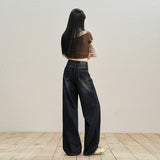 Blue-Gray Broad-Legged Trousers Women Autumn And Winter Jeans Women Retro High Waist Regular Denim With Tag