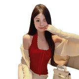 10100# Pure Desire Bm Style White Lace Lace Soft Hanging Neck Sling Vest Woman New Folded Wearing Inner Bracing Pad