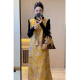 Small Dress Name Plus Plus Thick New Chinese Style Yellow Woolen Sleeveless Vest Cheongsam Dress Tide