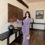 Lightly Styled Temperament Yujie V Tie With Lace Dress Women Spring And Autumn New Waist Thin Bag Hip Fishtail Skirt