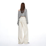 26 Years Of Autumn And Winter New Slanted Bag Design High-Rise Loose Loose Leisure Broad Leg Pants Women Paratroopers