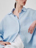 100 Imported Linen White Lady Shirt Slack High-End Feeling Loose Long-Sleeved Shirt Spring Top