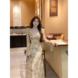 Tea Break Gentle Wind And Broken Flower Dress Women Early Spring And Autumn Design Temperament Niche Waist Thin Dress