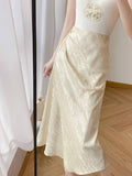 2026 New Chinese Style High-Rise Thin Open Wrinkled Folded Folded Acetic Fishtail Dress Female Summer Apricot Half Skirt