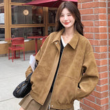 Vintage Velvet Locomotive Jacket In Autumn/Winter 2025 Collar Short-Term Maillard Brown Loose Shoulder Groaning