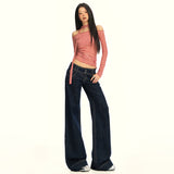 26Th Ootd!| Retro Dark Blue Non-Legged Micro-Tipped Jeans Loose Thin Tug