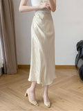 2026 New Chinese Style High-Rise Thin Open Wrinkled Folded Folded Acetic Fishtail Dress Female Summer Apricot Half Skirt