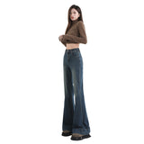 Micro-Horn Jeans Women High-Rise Loose Slim Slimy Retro Blue Lengthened Trousers Tall Lengthened Version