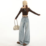 [Gift Belt] Nine Points / Trousers / Lengthened Light Blue Cowboy Broad Leg Pants Women 2026 Drag Floor