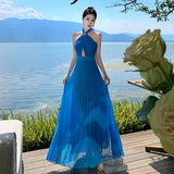 2025 French Goddess Exquisite Sexy Flowing High-End Temperament Seaside Holiday Wind Hanging Neck Dress
