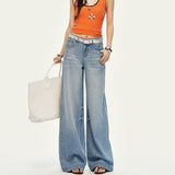 Ice Silk Les Leslery Cotton Cool Jeans Women 2026 Summer Thin Skin Breathable Broad Leg Pants Burst