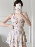 Swimsuit Women's Dress Han Broken Flowers Hanging Thin Girl Small Breast Gathering Conservative Swimsuit