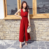 Pantyhose Women's Summer 2025 New Korean Version Of High-Rise Thin Fashionable Temperament Goddess Chiffon Broad-Legged Jumpsuit