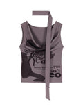Summer Slim Ribbon Babes Design With A Thin Short Top White Print Neckless Vest T-Shirt Girl