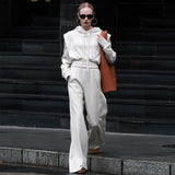 Autumn Sense Sportswear Suit Femininity Loose Fake Two-Piece Hooded Sweater Fashion Broad Leg Pants Two Sets