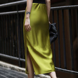 Summer High-Grade Acetic Acid Fascination Skirt Female High-Waist Temperament Half Skirt Open Pussew Skirt Thin Bag Hip Skirt