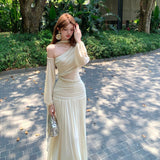 French Gentle Wind Mesh Splicing Collar Dress Niche Design Feel Beautiful Temperament Seaside Holiday Long Skirt