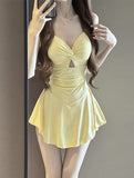 Swimsuit Women's Dress Han Broken Flowers Hanging Thin Girl Small Breast Gathering Conservative Swimsuit